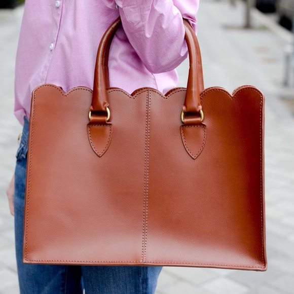 ASOS Scalloped Edge Brown Leather Shopper Bag - Picture 2 of 8